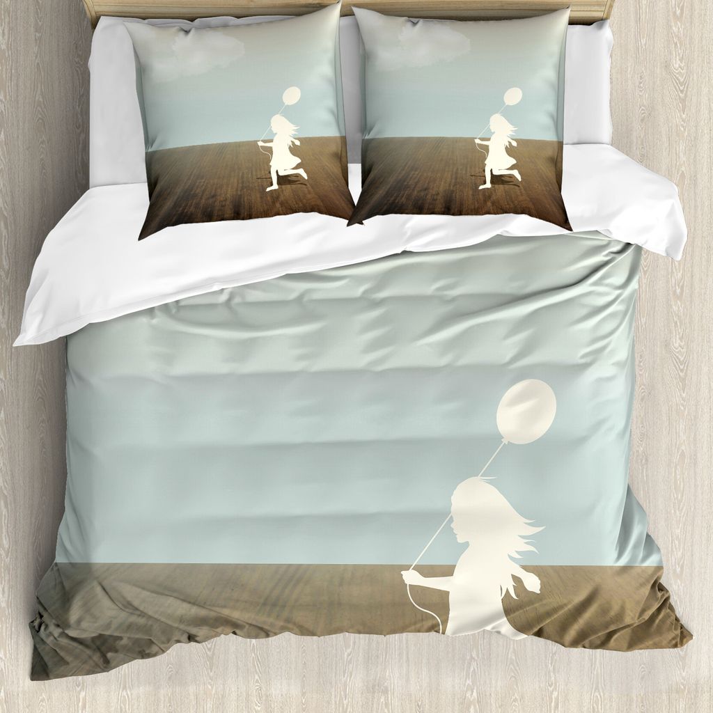 ABAKUHAUS Retro Bettbezug, Kleines Mädchen mit Ballon, Milbensicher Allergiker geeignet mit Kissenbezügen, 155 cm x 220 cm - 80 x 80 cm, Weiss-braun