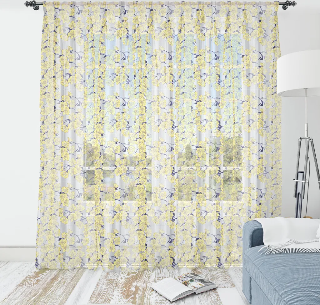 ABAKUHAUS Arazzo floreale, Buttercup Bouquet di narcisi Bellezza primaverile Rami su strisce, Soggiorno Camera da letto Arazzo in raso setoso, 180 cm x 274 cm, Senape Blu navy scuro