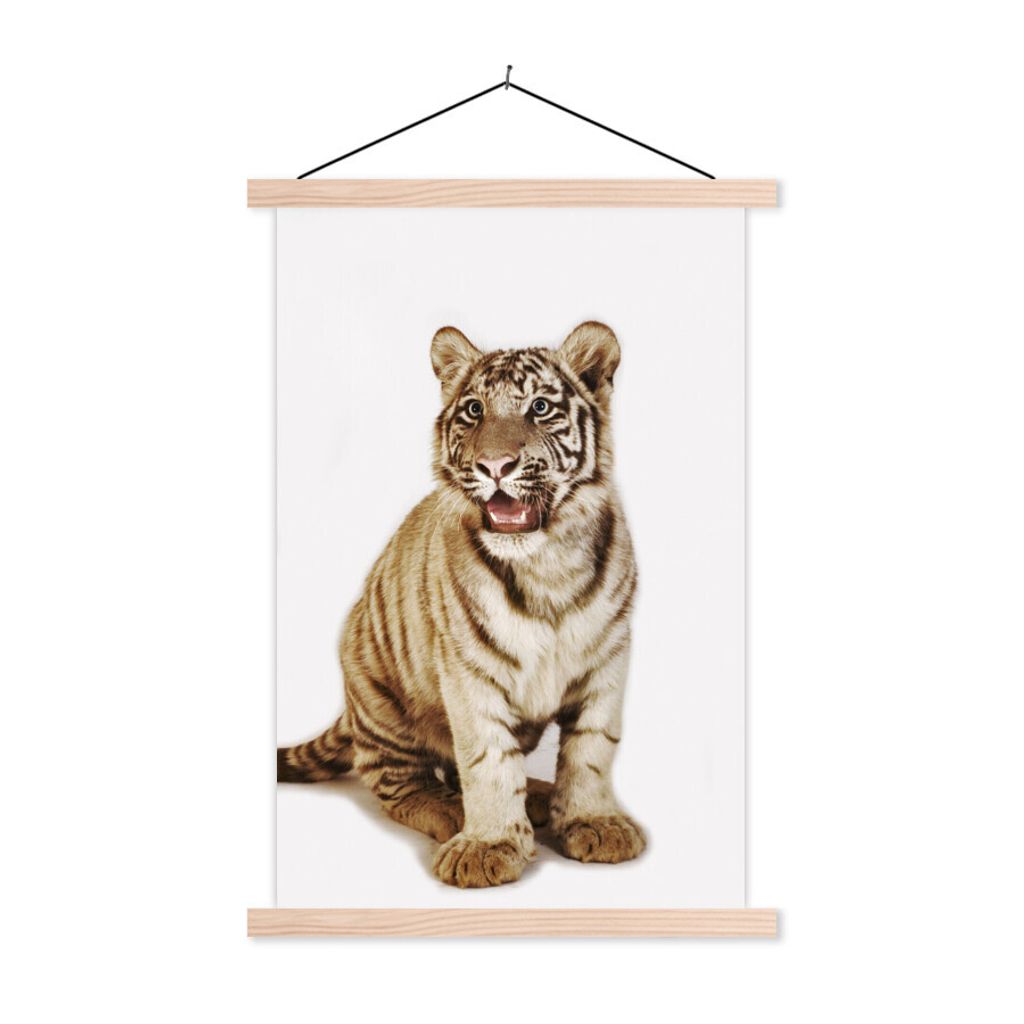 MuchoWow Textilposter Jungtier - Tier - Tiger 120x180 cm mit holzfarbenen Rahmen - Textil-Plakat