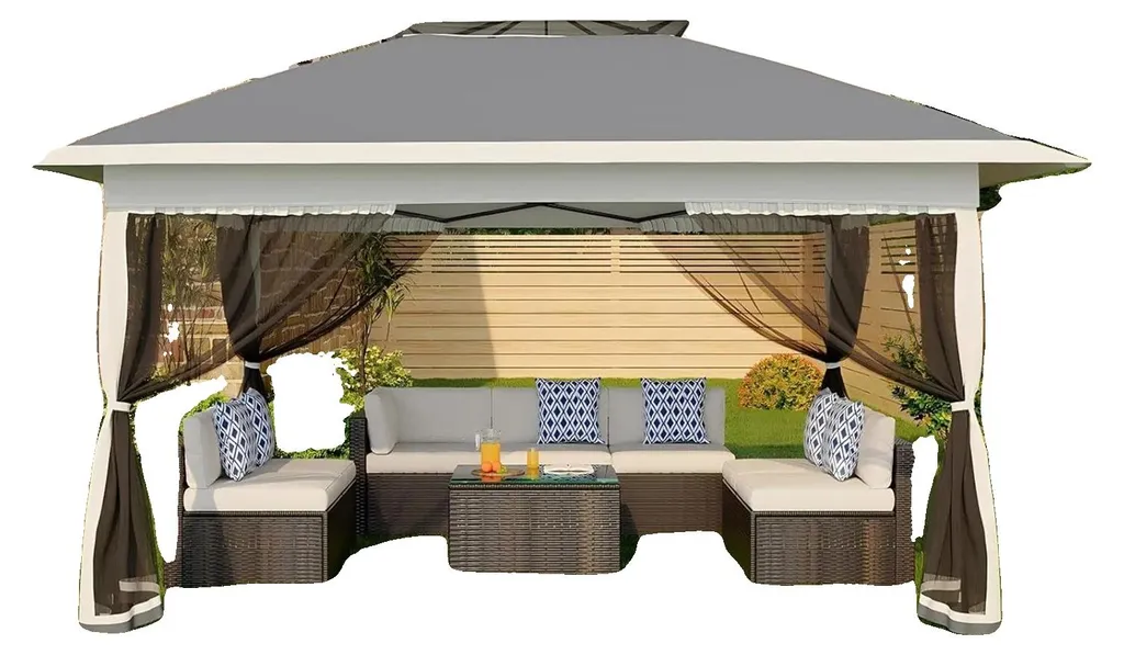 Tonnelle de jardin 3x3m pour terrasse, toile étanche et montage gris