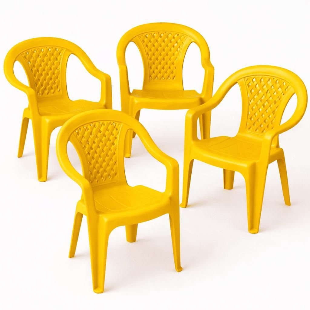 4 x Kinderstuhl Gartenstuhl Stuhl für Kinder Garten Terrasse Plastik Stühle Gelb