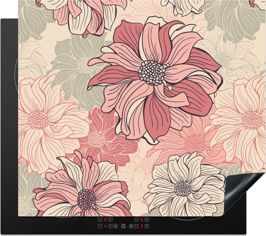 KitchenYeah Herdabdeckplatte Muster - Blume - Design - Jahre 20s , 57x51cm, Küche Deko, Glaskeramikkochfeld Herdabdeckung, Abdeckplatte fùr Koc...