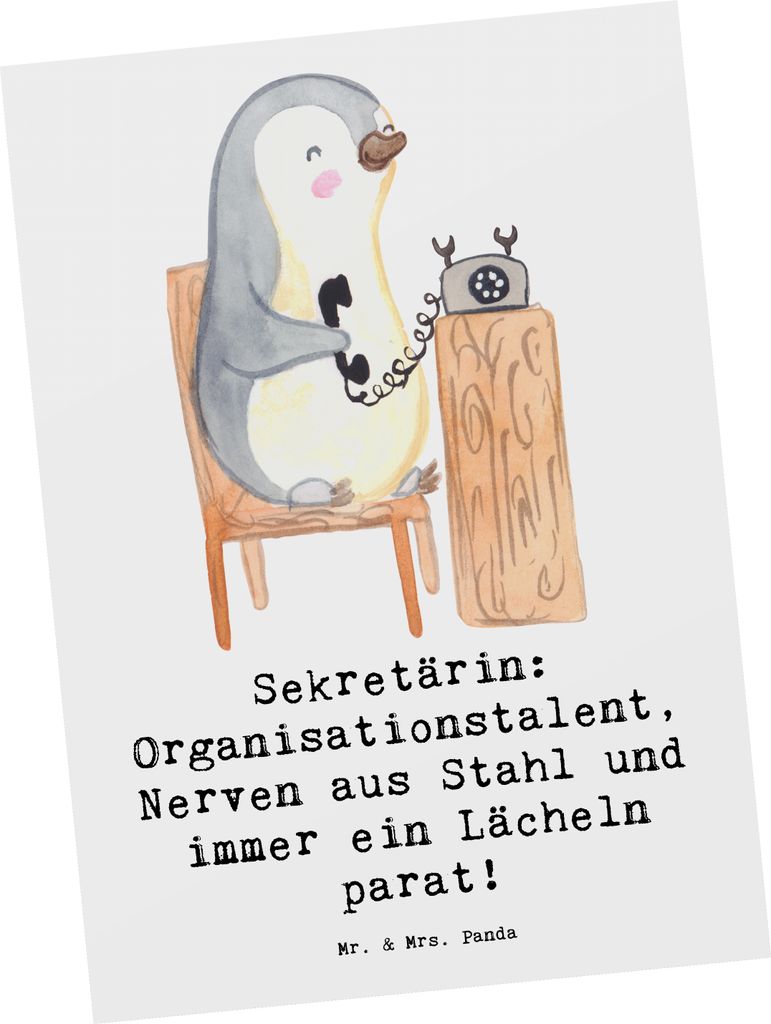 Mr. & Mrs. Panda Postkarte Sekretärin Heldin - Weiß - Geschenk, Büroalltag, Postkarten, Beruf, Ansichtskarte, Multitasking, Berufsprodukte, Gru...