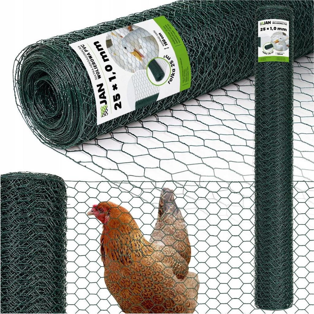 Volierendraht Sechseckgeflecht - 25 mm, Verzinkt + PVC, 150 cm Hoch, 25 m Rolle, Fuer Gefluegelstall, Huhnervoliere Und Kleintierhaltung