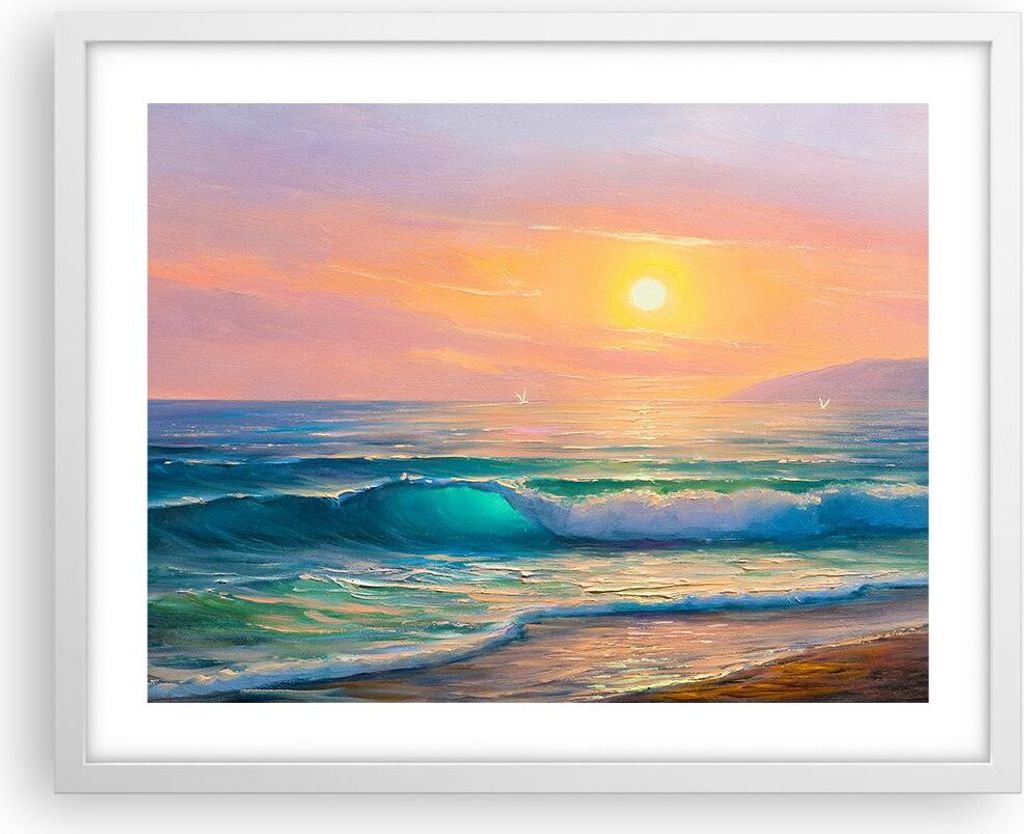 Gerahmtes Poster - Weißer Rahmen - Meer Welle Ufer - 50x40 cm - Wand Bild - Wanddeko - Wandbilder - Kunstposter - Wandposter - Bilderrahmen - Bild...