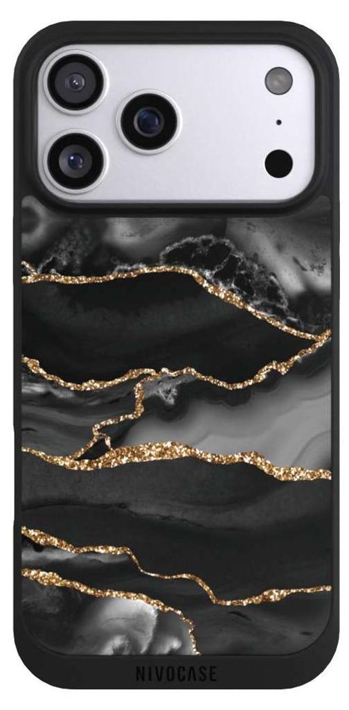 NIVOCASE Handyhülle für Apple iPhone 17 Pro Max Hülle NIVOpure Case Schwarz Glitzer Look Marmor Muster