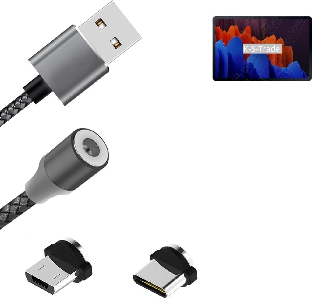 K-S-Trade Hochwertiges Magnet-Lade-kabel Sync-Kabel Daten-Kabel für Oppo A53 (2020) mit USB-Typ-C-Anschluss und Micro-USB-Anschluss 2A bis zu 480mbps