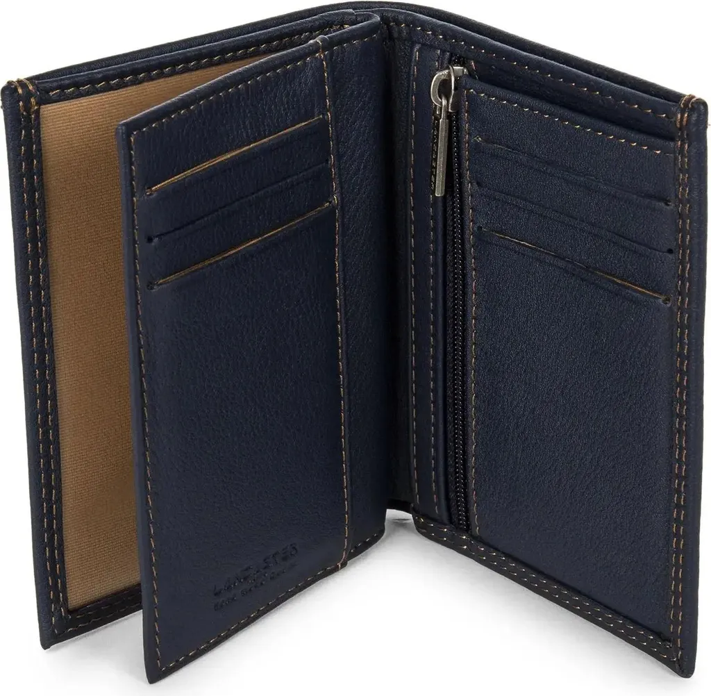 Lancaster Portefeuille en Cuir de Vachette Bleu et Camel avec RFID