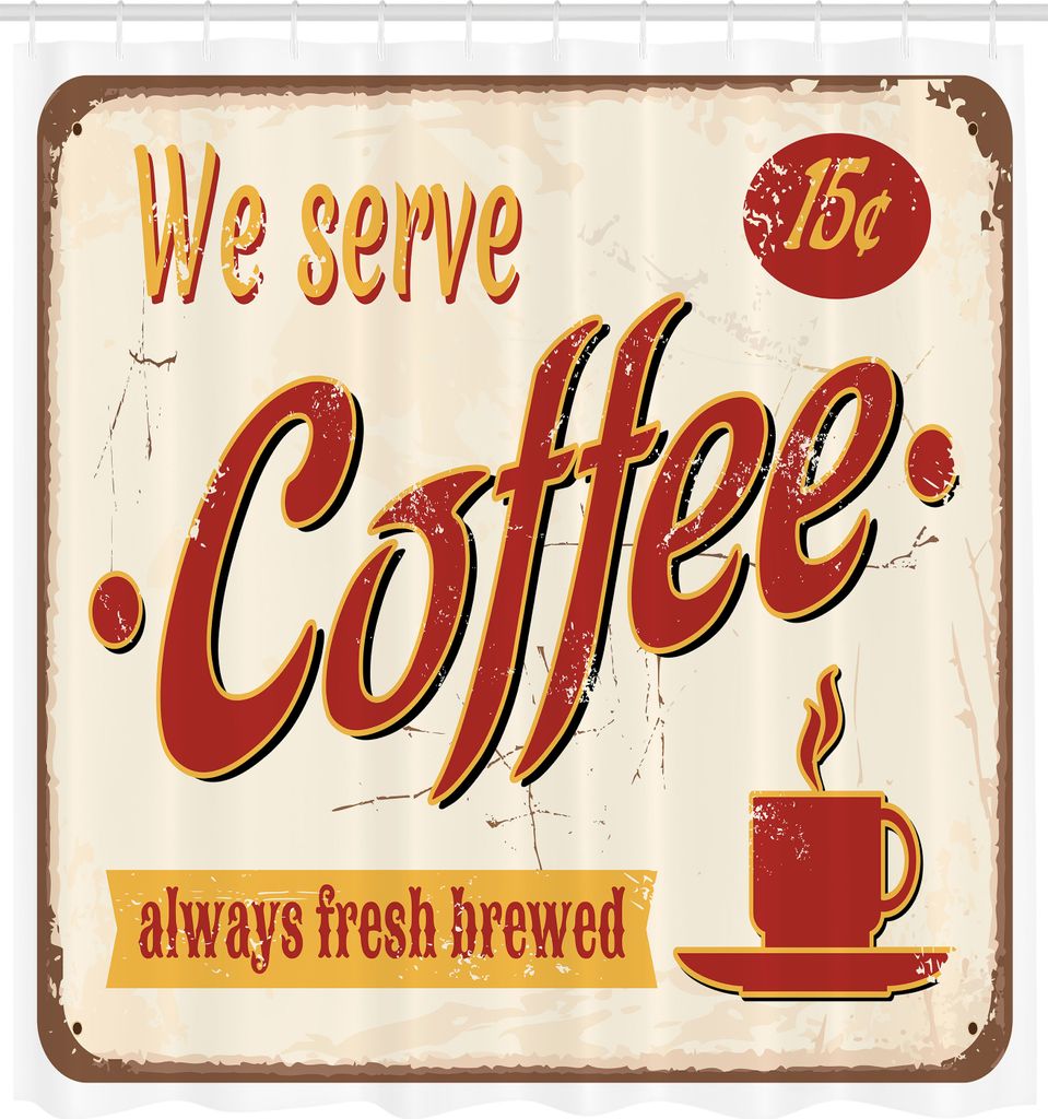 ABAKUHAUS Retro Duschvorhang, Zinn Rostiger Frischer Gebrauter Kaffee Von Alten Tagen Jahr Art Kunst Arbeit, Stoffliches Gewebe Badezimmerdekoratio...
