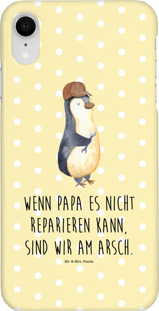 Mr. & Mrs. Panda Iphone XR Handyhülle Wenn Papa es nicht reparieren kann, sind wir am Arsch - Gelb Pastell - Geschenk, Premium Kunststoff, Papi, H...