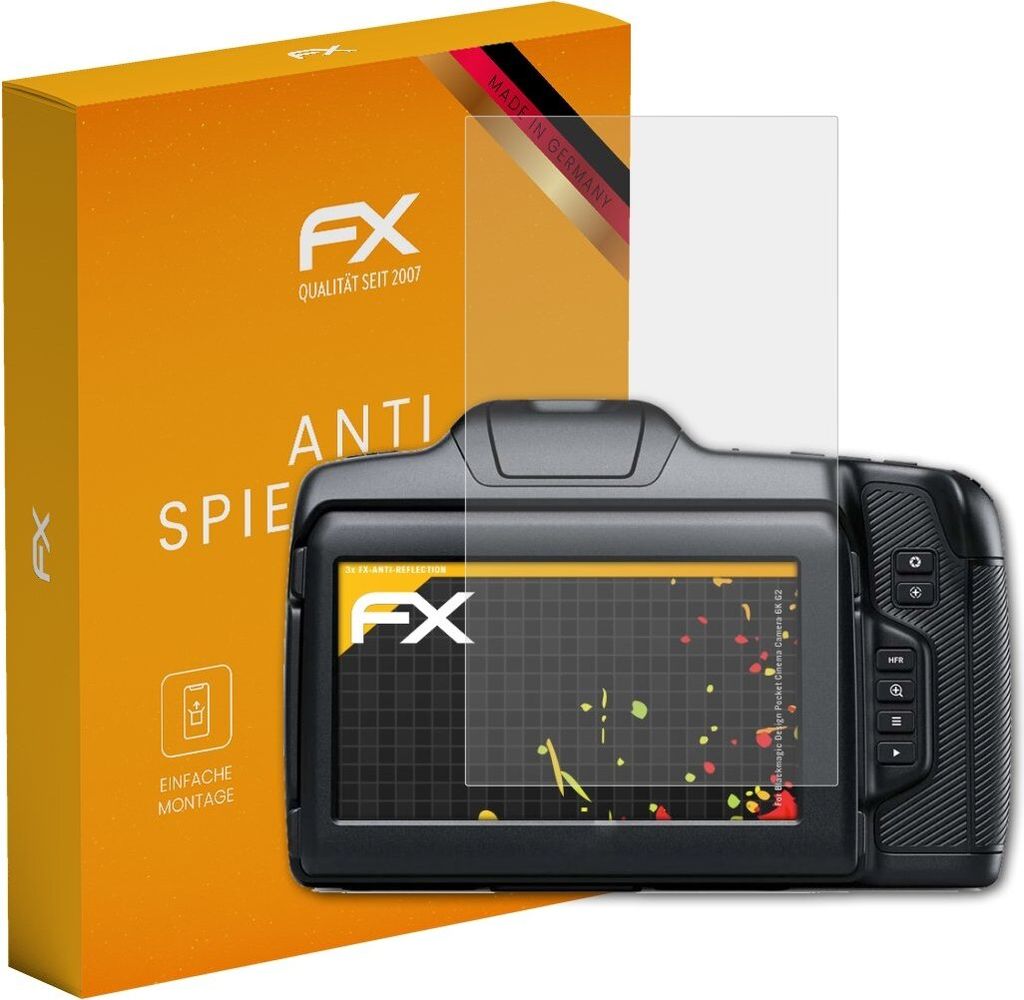 atFoliX FX-Antireflex 3x Schutzfolie kompatibel mit Blackmagic Design Pocket Cinema Camera 6K G2 Displayfolie
