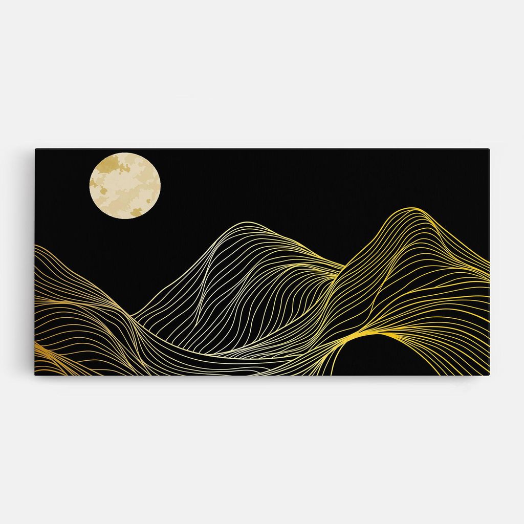 ARTHUB Leinwandbild 40x80 cm, Gold Moon | Wohnzimmerdekoration, Hängende Bilder, Wanddekoration, Heimdekoration, Abstrakte, Minimalistische