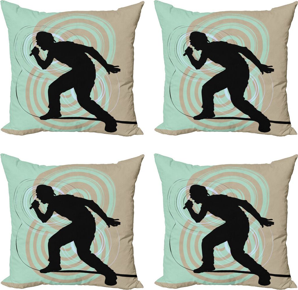 ABAKUHAUS HipHop Kissenbezug Set (4 Stück), Rapper mit Mikrofon, Moderner Doppelseitiger Digitaldruck, 40 cm x 40 cm, Mehrfarbig