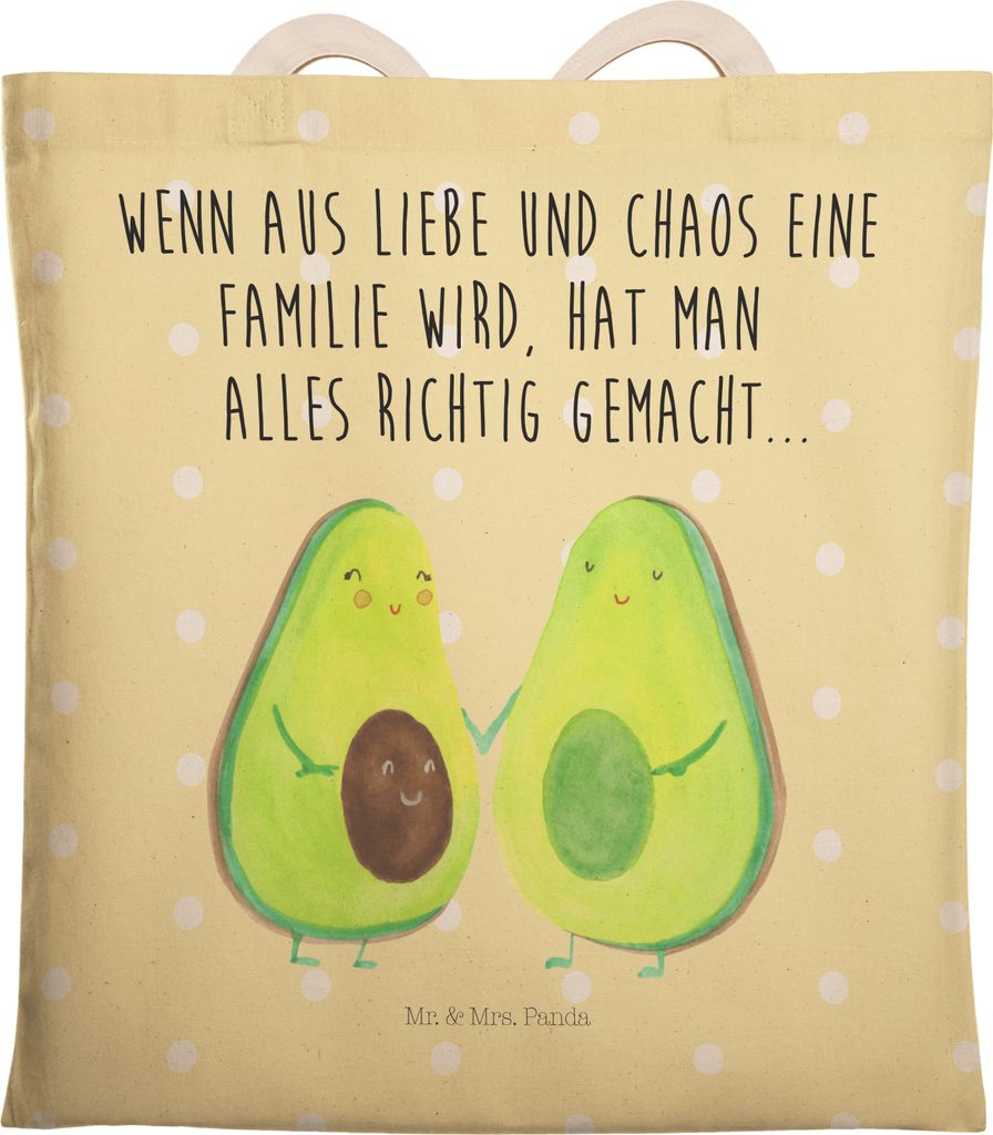 Mr. & Mrs. Panda Tote Bag Avocado Pärchen - Gelb Pastell - Geschenk, Einkaufstasche, Tasche, Stofftragetasche, Beuteltasche, shopping, Liebe, Gebu...