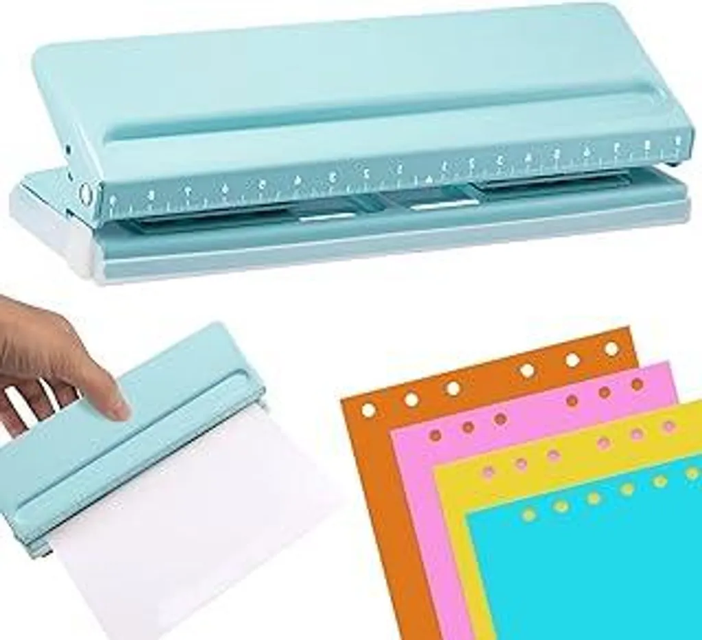 Perforatrice regolabile a 6 fori, perforatrice metallica Binder Puncher, A5 A6 A7 Perforatrice a 6 fori con indicatore di posizionamento, Binder Puncher Distanza regolabile Per agenda giornaliera, personale, agenda (blu)