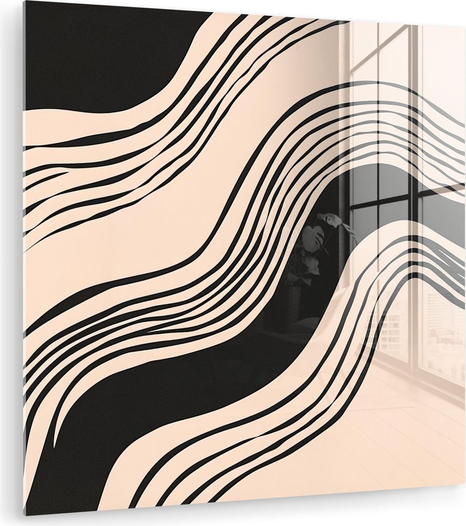 MuchoWow Glasbilder - Bilder auf Wandbild - Foto auf Glas Waves - Schwarz - Sand 90x90 cm Wanddekoration aus Glas - Acrylglasbild - Acrylbilder - W...