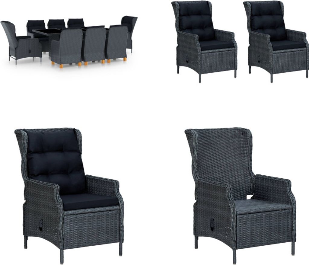 vidaXL 9 tlg. Garten Essgruppe mit Auflagen Poly Rattan Dunkelgrau - Gartenmöbel-Set - Gartenmöbel-Sets - Gartentisch Und Stuhl - Gartentische Un...