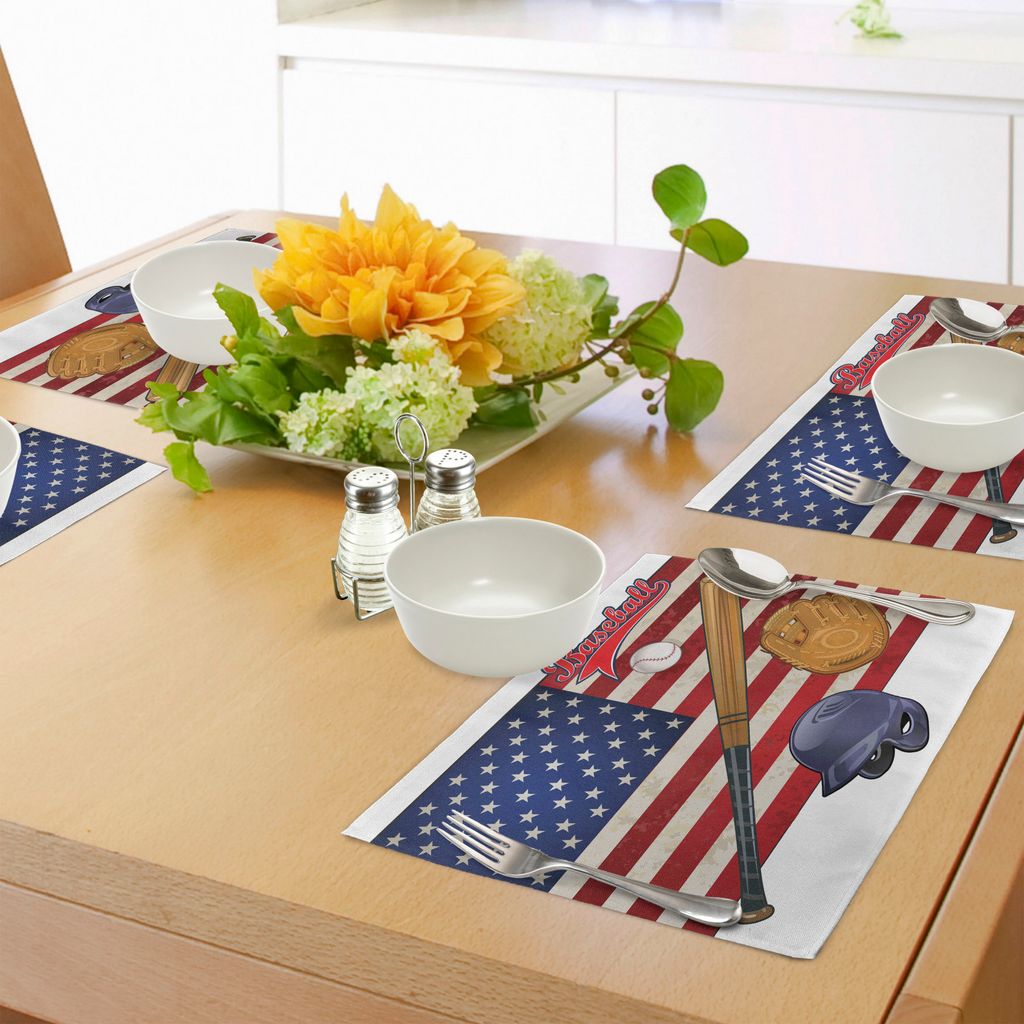 ABAKUHAUS Sport Platzmatten, USA-amerikanische Flagge und Baseball-Ausrüstungs-Meisterschaft-Turnier inspirierte Grafik, Tiscjdeco aus Farbfesten ...