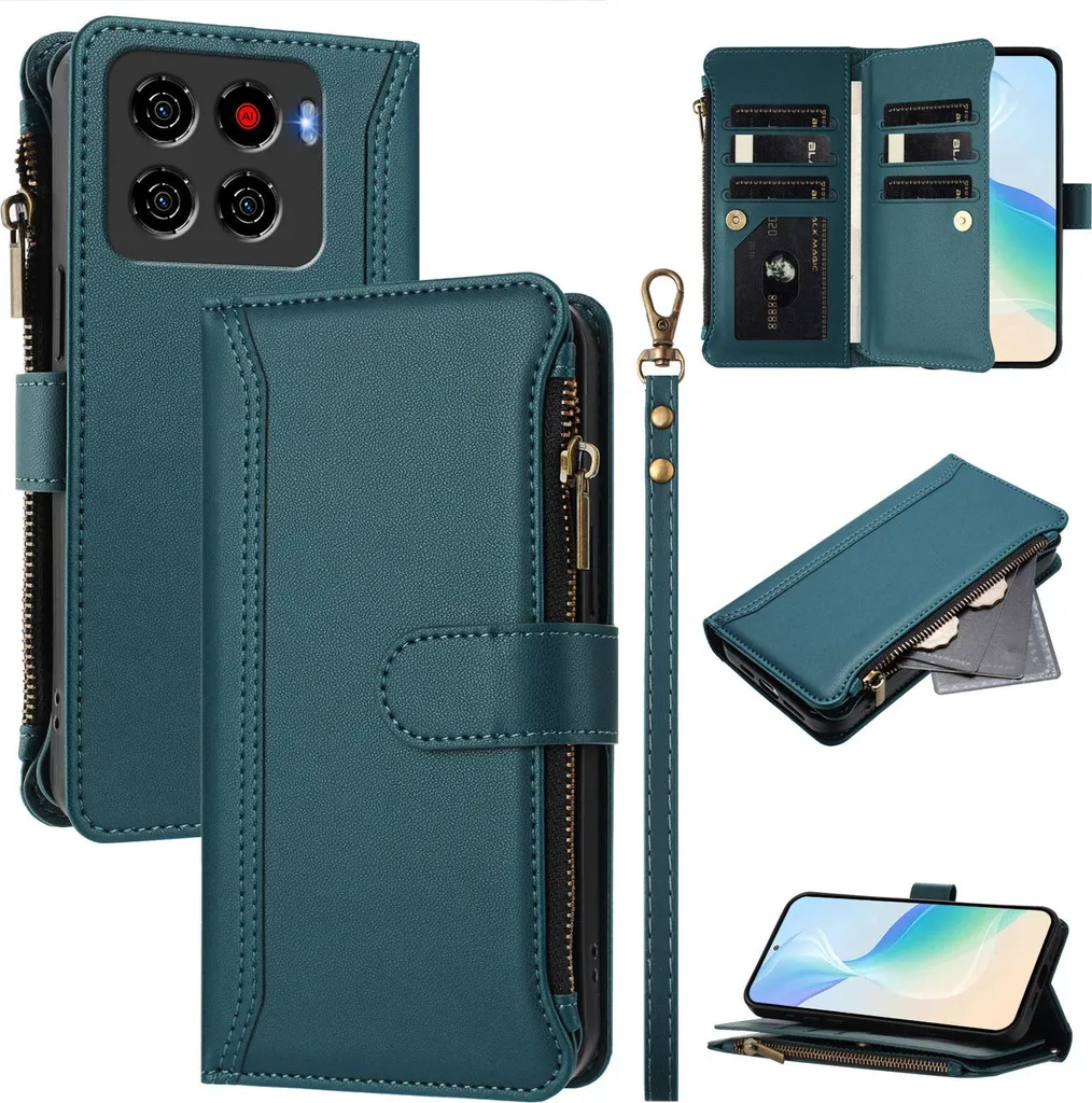 Cover ZTE Blade A56 Pro Portafoglio Verde: Protezione Antiurto con Zip