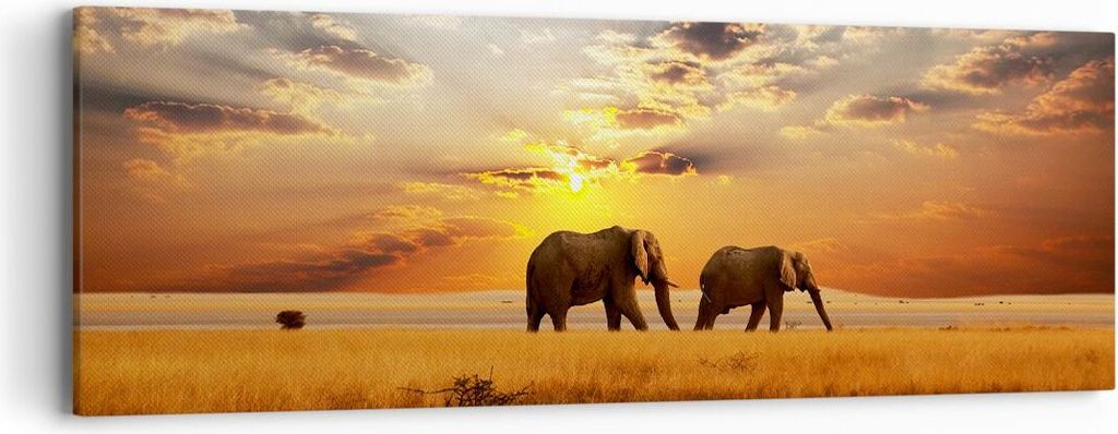 Bild auf Leinwand - Leinwandbild - Elefanten Safari Dschungel Busch - 90x30cm - Wand Bild - Wanddeko - Leinwanddruck - Bilder - Kunstdruck - Wandde...