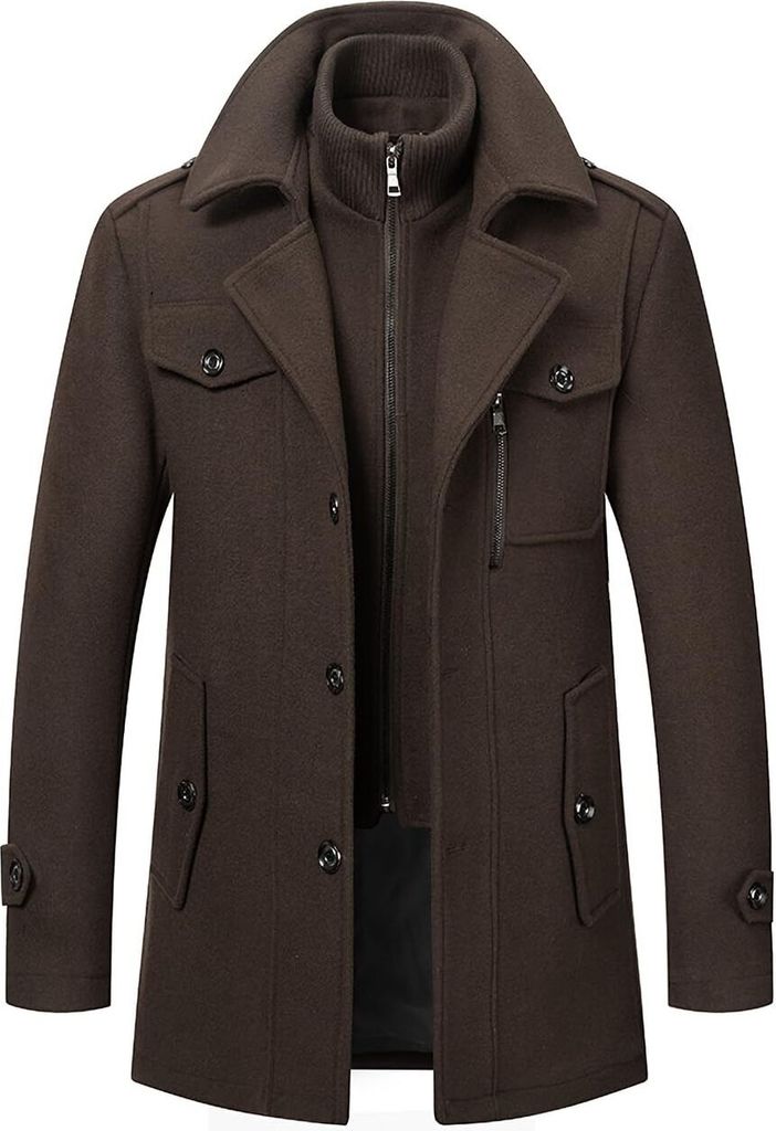 Herren Wintermantel, Slim Fit Zweiteiliger Mantel für Business und Freizeit, Wollmantel mit Stehkragen Peacoat und Warmer Integrierter Innenjacke,...
