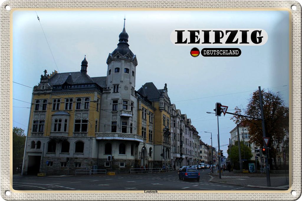 Blechschild Städte Leipzig Leutzsch Gebäude Straße 30x20cm