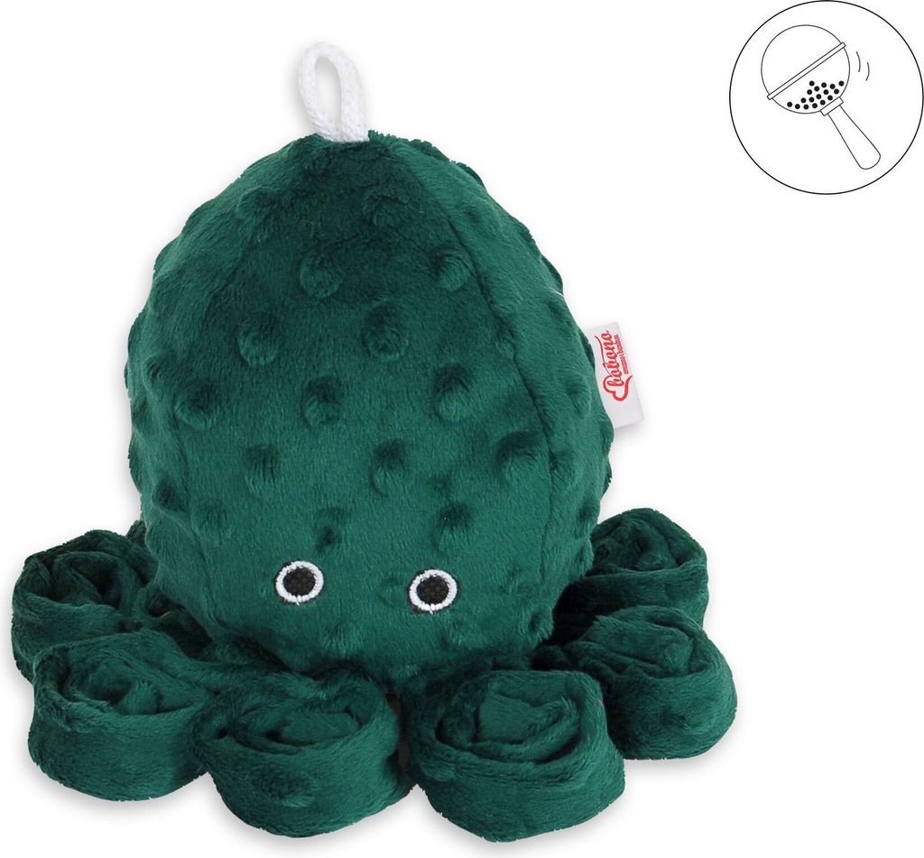 Oktopus Kuscheltier für Kinder mit Rassel - flaschengrün
