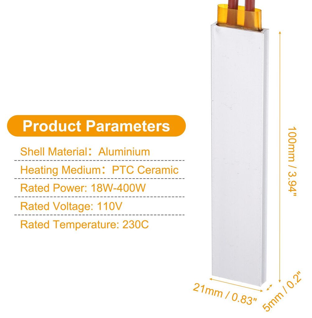 2 Stš¹ck PTC Heizelement, AC DC 110V PTC Heizplatte Aluminiumgeh?use Keramik Polyimidfilmplatte Heizung 18W-400W 230C Isolierte konstante Tempera...