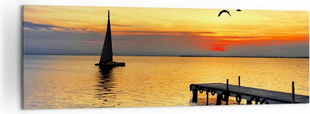 Bild auf Leinwand - Leinwandbild - Strand landschaft wasser brücke - 160x50cm - Wand Bild - Wanddeko - Leinwanddruck - Bilder - Kunstdruck - Leinw...