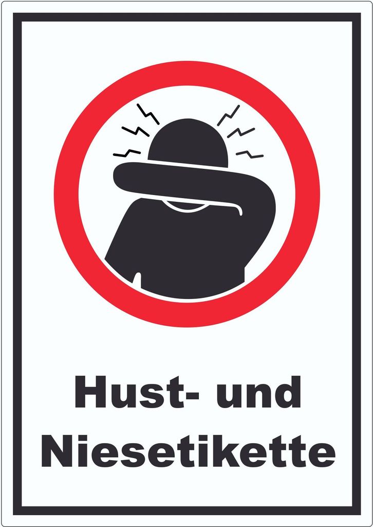 Husten und Niesetikette beachten Symbol und Text Aufkleber A9 (37x52mm)