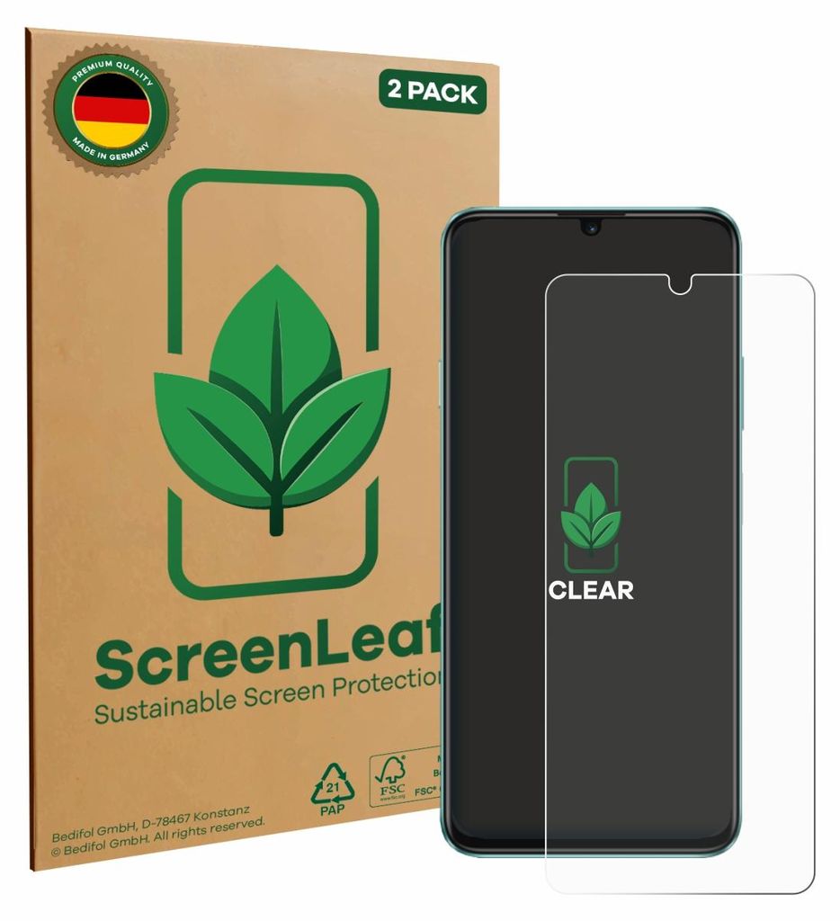 2x ScreenLeaf Schutzfolie für Huawei Enjoy 70 nachhaltiger Displayschutz Display Schutz Folie Klar Transparent