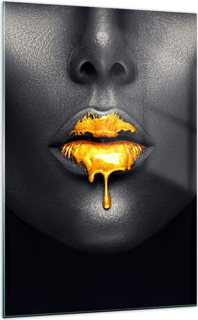 Bilder auf glas - Einteilig - Gold Mund Schwarz - 70x100cm - Glasbilder - Wandbilder - Bilder - zum Aufhängen bereit - Wanddekoration aus Glas - G...