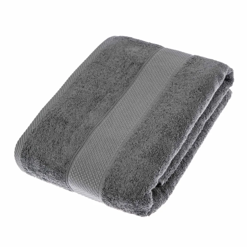HOMESCAPES Serviette de bain gris anthracite en éponge 100% coton peigné