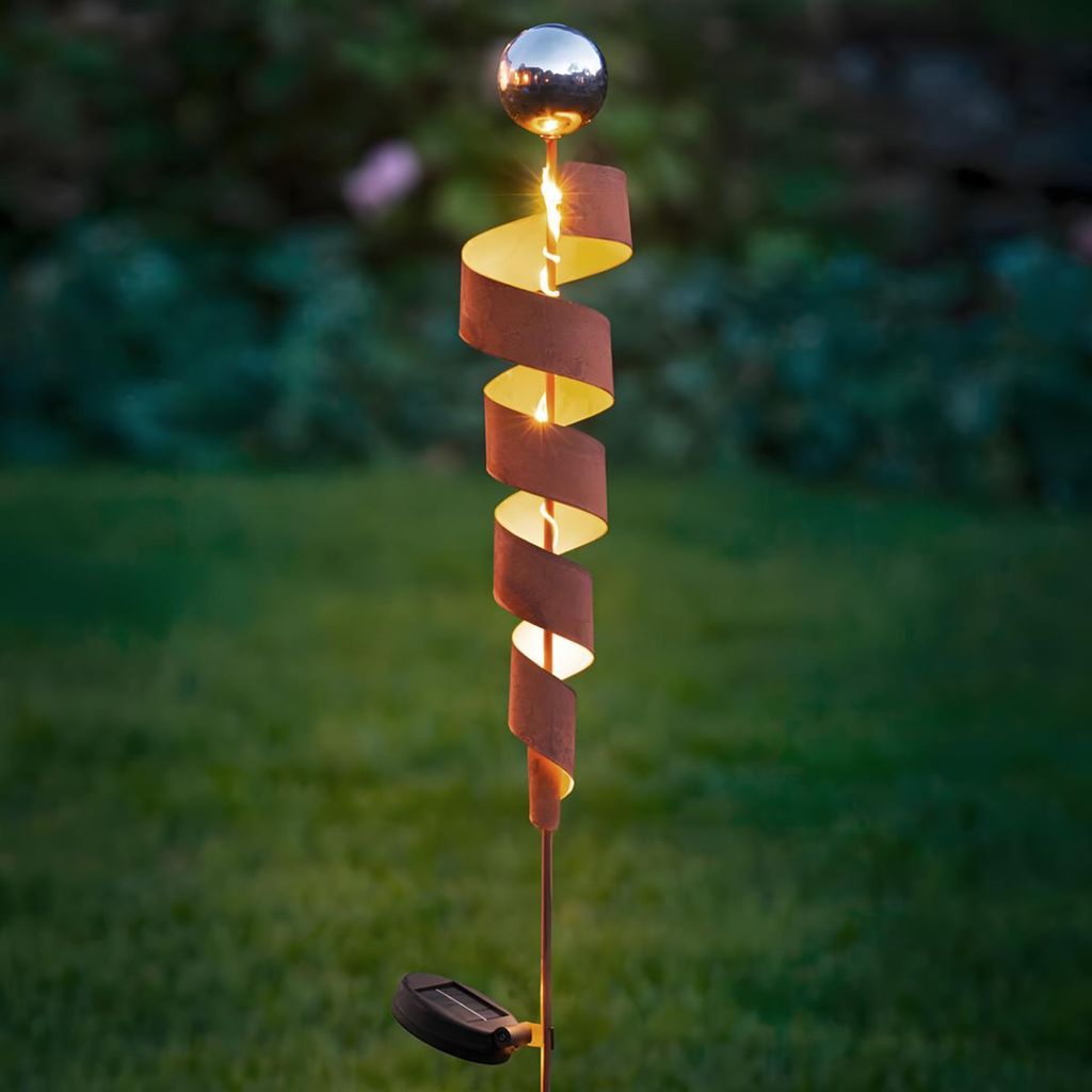 Solar LED Gartenstecker "Spirale" aus Metall mit Edelrost, Produktbild 