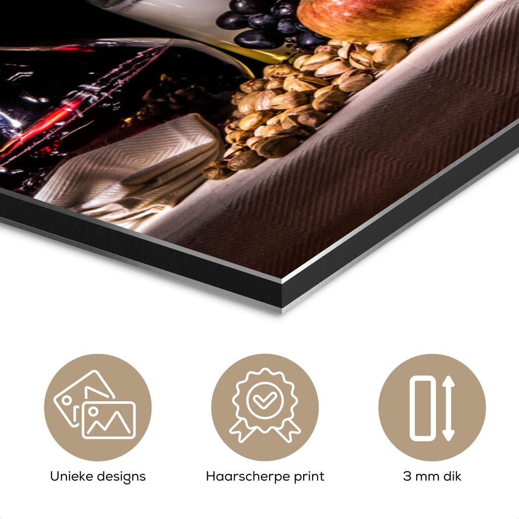 MuchoWow Wanddekoration Metall Metallbild Wandkunst 80x60 cm Stilleben - Essen - Trinken - Obst - Schwarz MuchoWow Aluminium Gemälde - Alubild