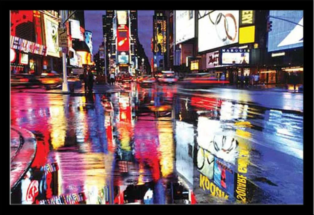 Décoration murale New York Times Square : poster encadré cadre noir MDF