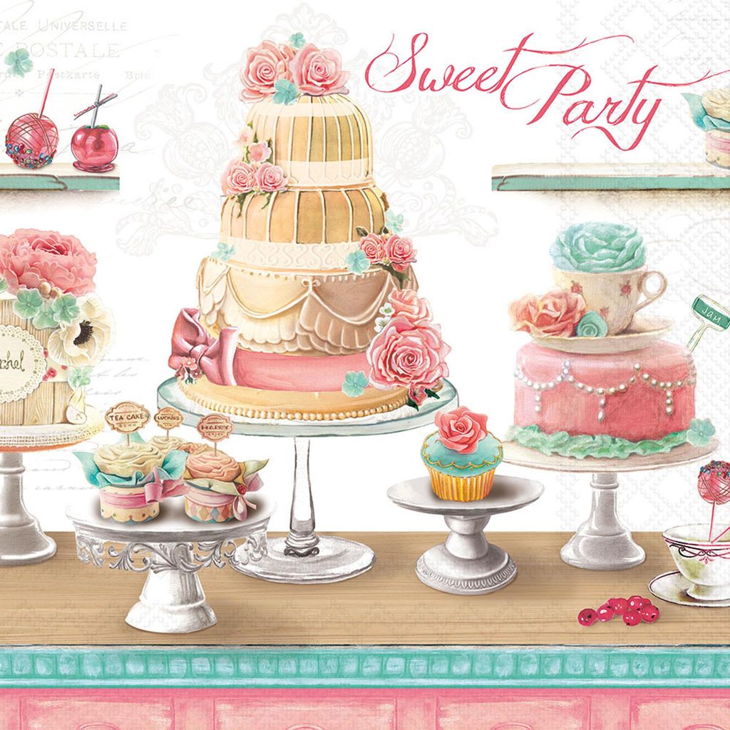 Servietten Papier 33x33cm 3-lagig Torten und Kuchen Motiv Produktbild 