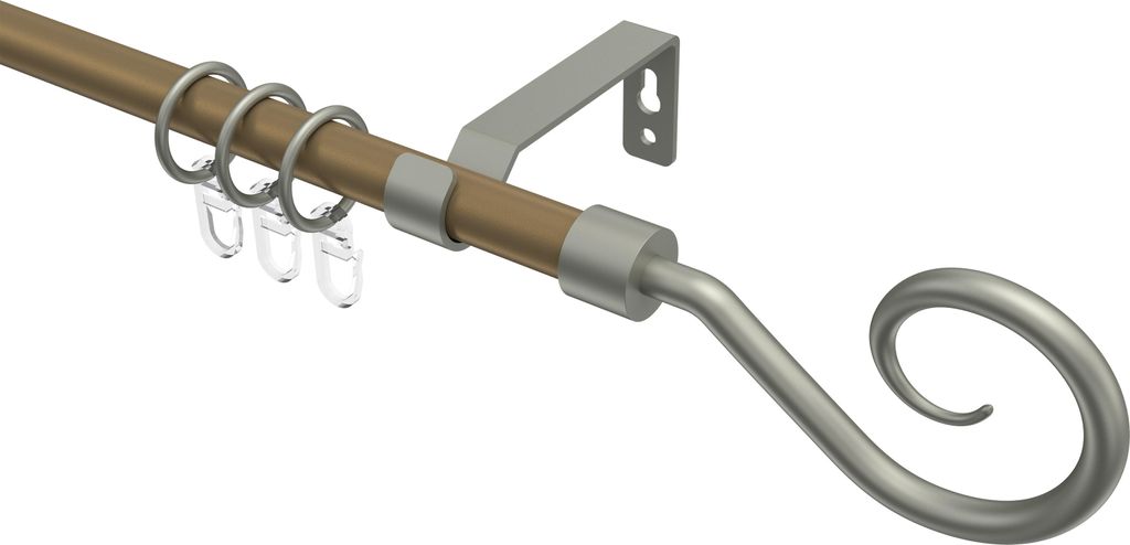 Interdeco Gardinenstange / Vorhangstange Gold matt / Chrom matt, Typ Olymp Allegra (Spirale), 16 mm Ø 1-läufig, 280 cm