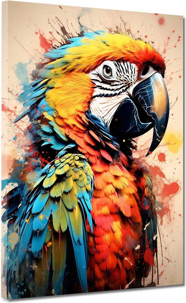 Papagei abstrakt colour Leinwandbild Wandbild Kunstdruck XL Wanddeko: 60x80x4cm