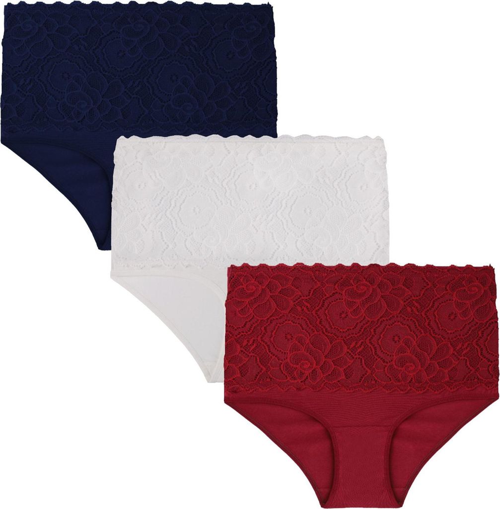 x3 Damen-Höschen aus Baumwolle mit hoher Taille und Spitze, Produktbild 