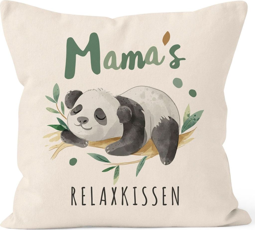 Kissen-Bezug Spruch Mama/Papas Relaxkissen Panda Geschenke für Eltern Dekokissen SpecialMe Mama natur 40cm x 40cm