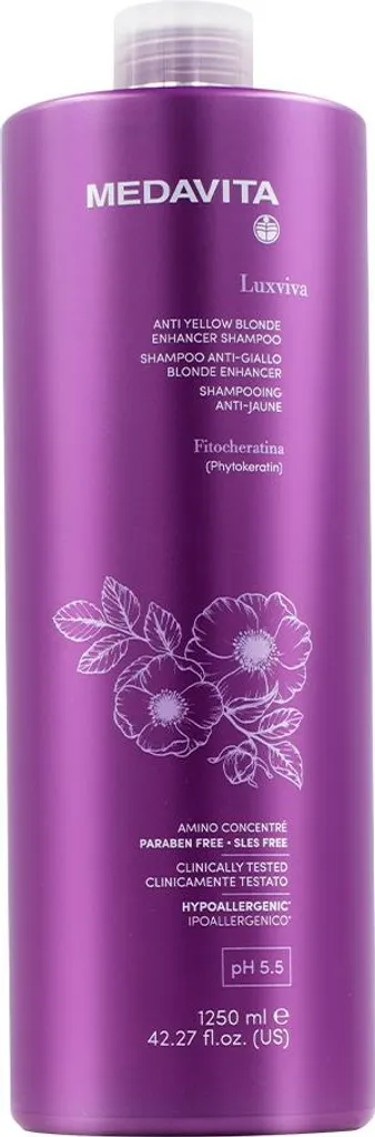 Shampoo Antigiallo Medavita Luxviva 1250ml | Biondo Freddo e Luminoso