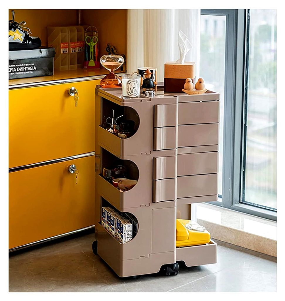 Rotierender Nachttisch in Weiß mit beweglichem Design, Nachttisch mit Riemenscheiben für das Schlafzimmer, Nachttisch mit 4 Schubladen, kreativer...