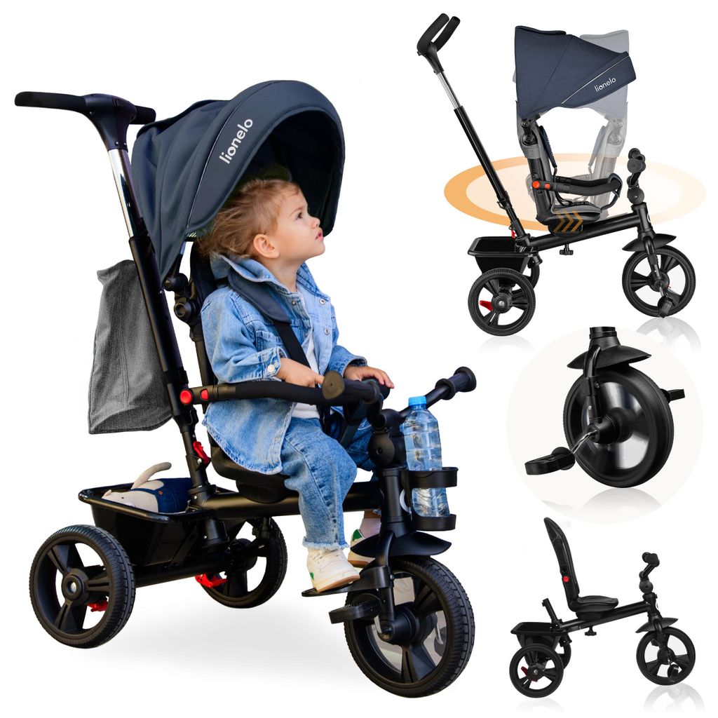 Lionelo Haari Dreirad Kinderdreirad Kinder Lenkstange Fahrrad Baby Kinderwagen Blau