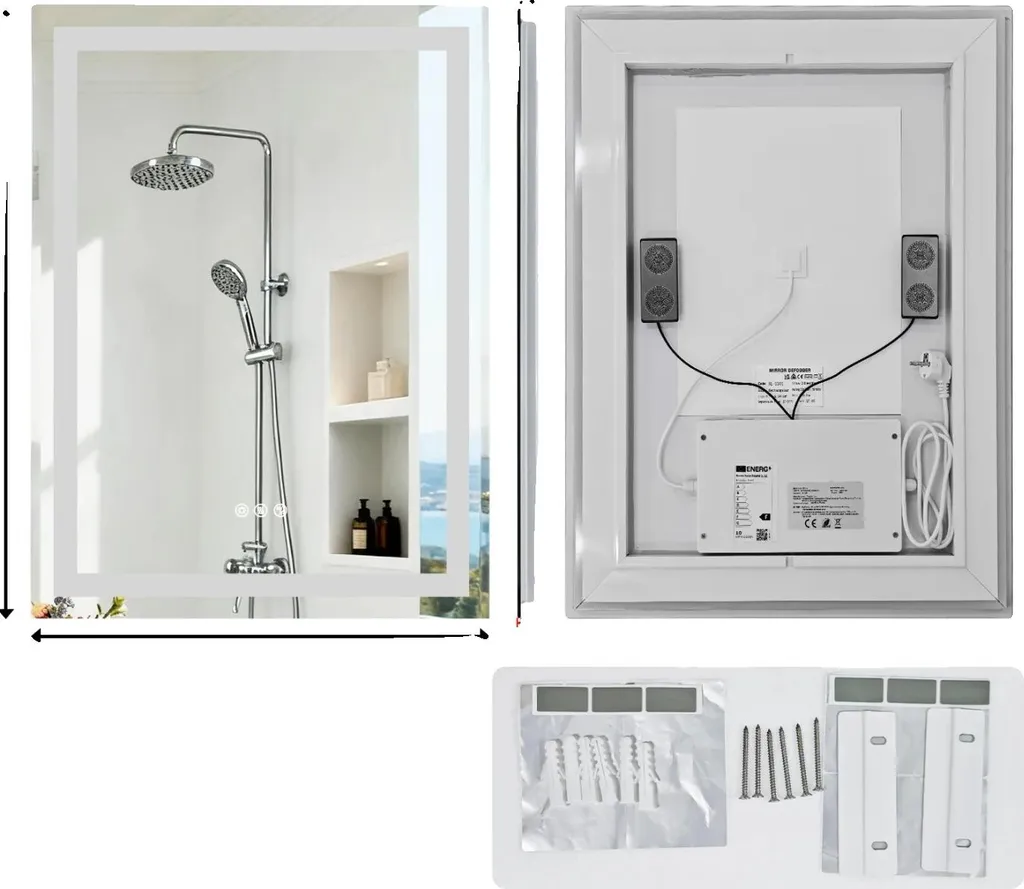 Miroir de salle de bain Bluetooth 60x80 cm à éclairage LED blanc neutre