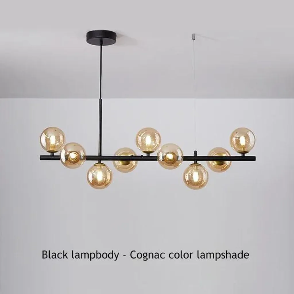 Plafonnier Suspension LED Moderne 7 Globes Ambre Finition Noire - 2