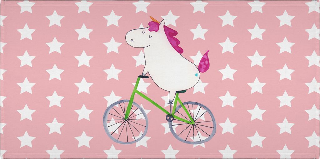 Mr. & Mrs. Panda Handtuch Einhorn Radfahrer - Rot Pastell - Geschenk, Radfahren, Flauschtuch, Frotteehandtuch, Bike, gesichtstuch, frottee, Einhör...