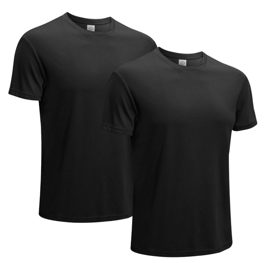 2 STÜCK Herren Basic Sport T-Shirts Quick Dry Kurzarm Funktionsshirt - Schwarz+Schwarz XL