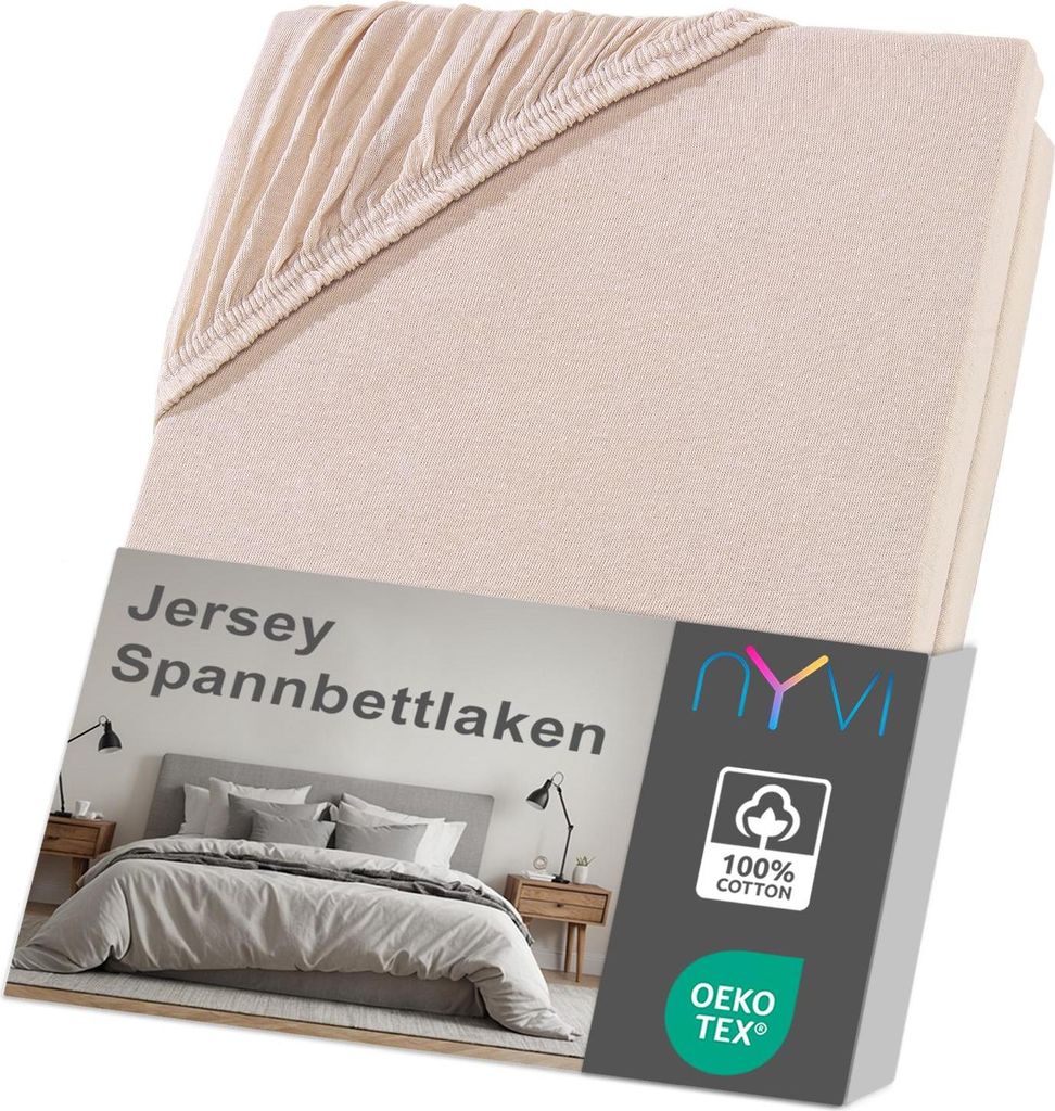 NYVI Jersey Spannbettlaken DreamScience 90x200 - 100x200 cm beige für Matratzen bis 22 cm Höhe - Weich & Anschmiegsam, Rundumgummizug, Bügelfrei