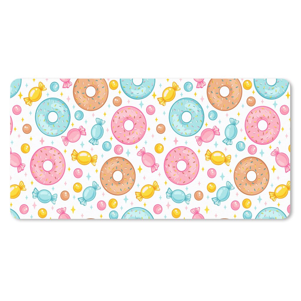 MuchoWow Schreibtischunterlage Süßigkeiten - Donuts - Muster 80x40 cm - XXL Mauspad - Gaming Mauspad